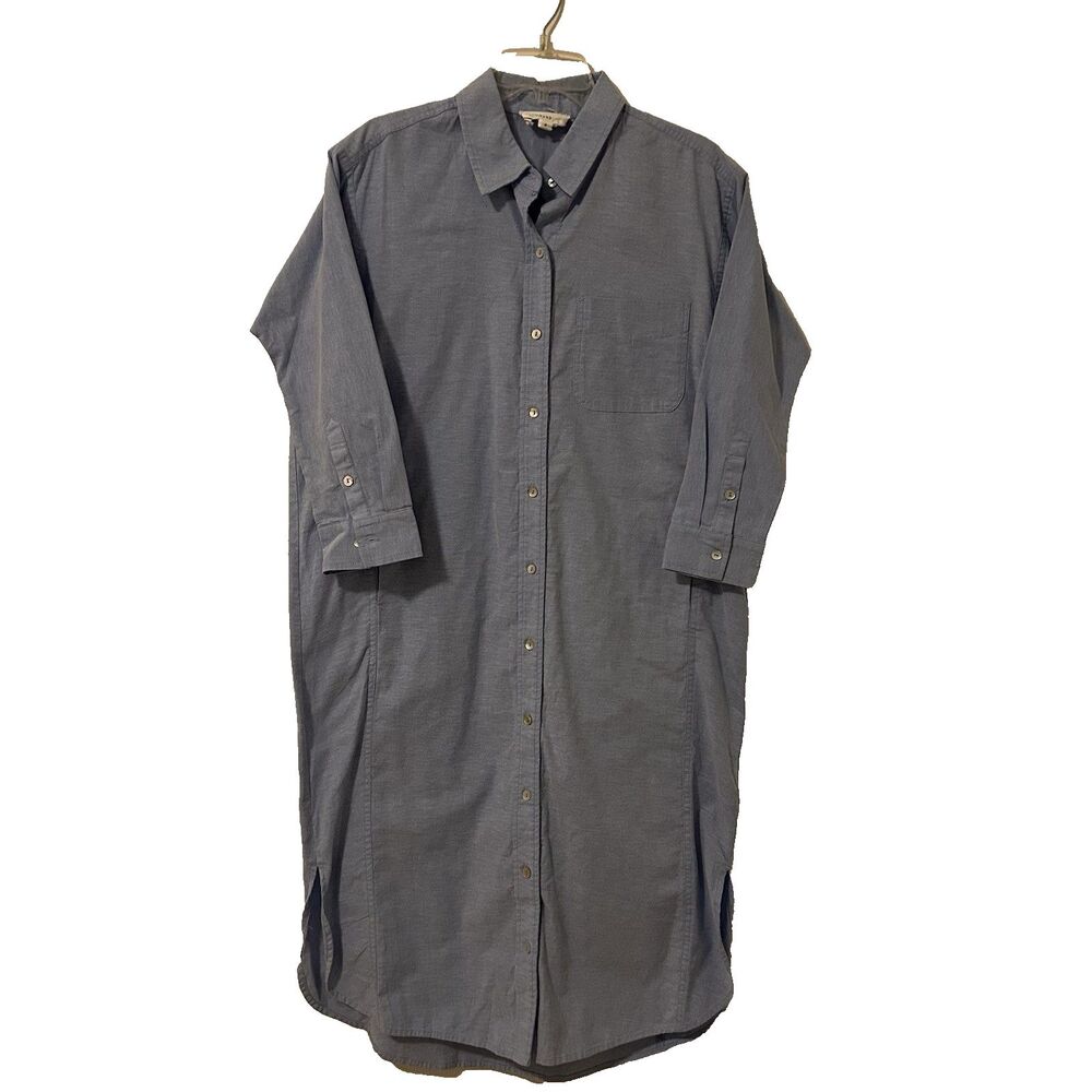 Pomander Place Shirt Dress Blue Cotton Blend Short Sleeve - Small